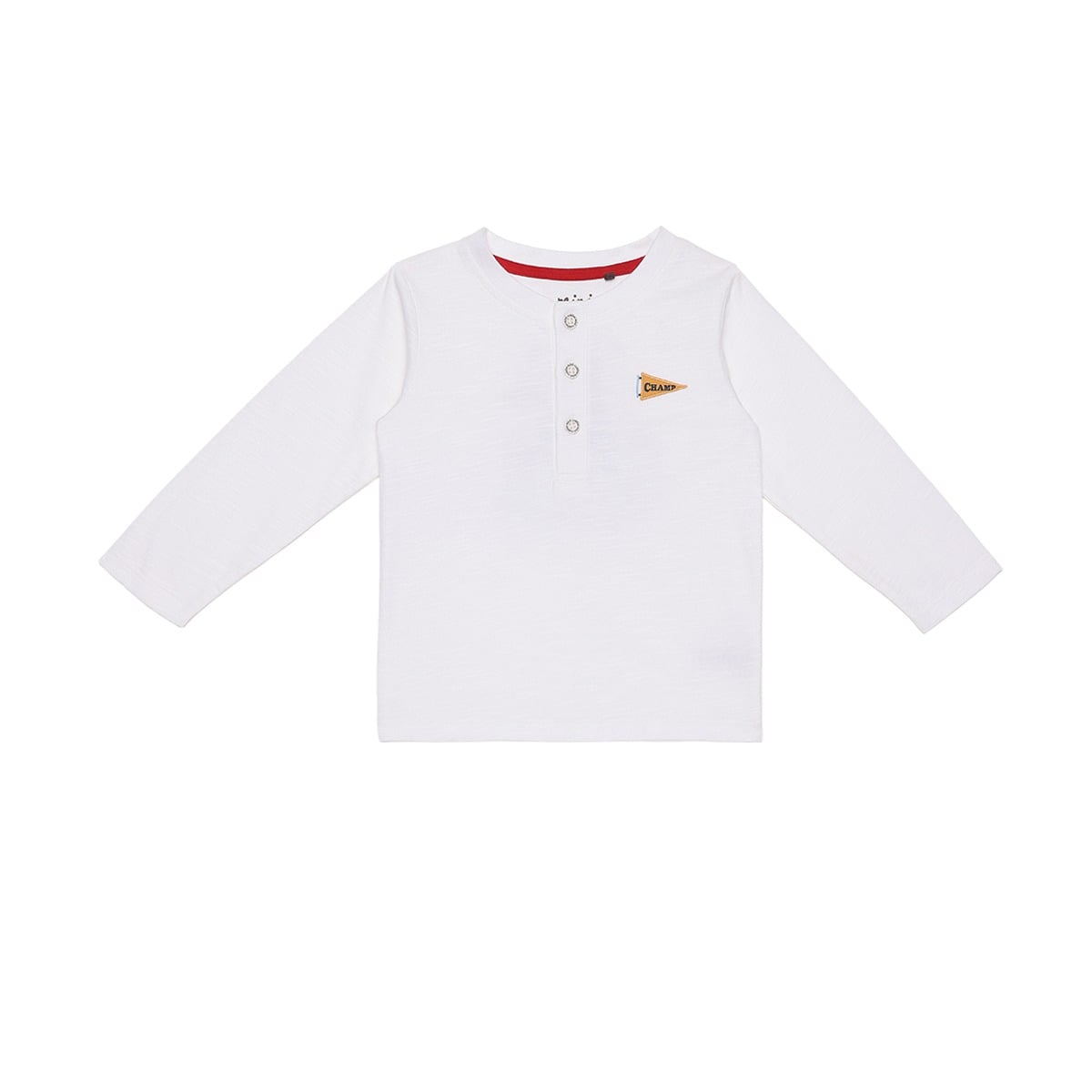 Baby Boys White Cotton Sports Bear Printed Henley T-Shirt  Regular Fit Full Sleeve Casual Wear