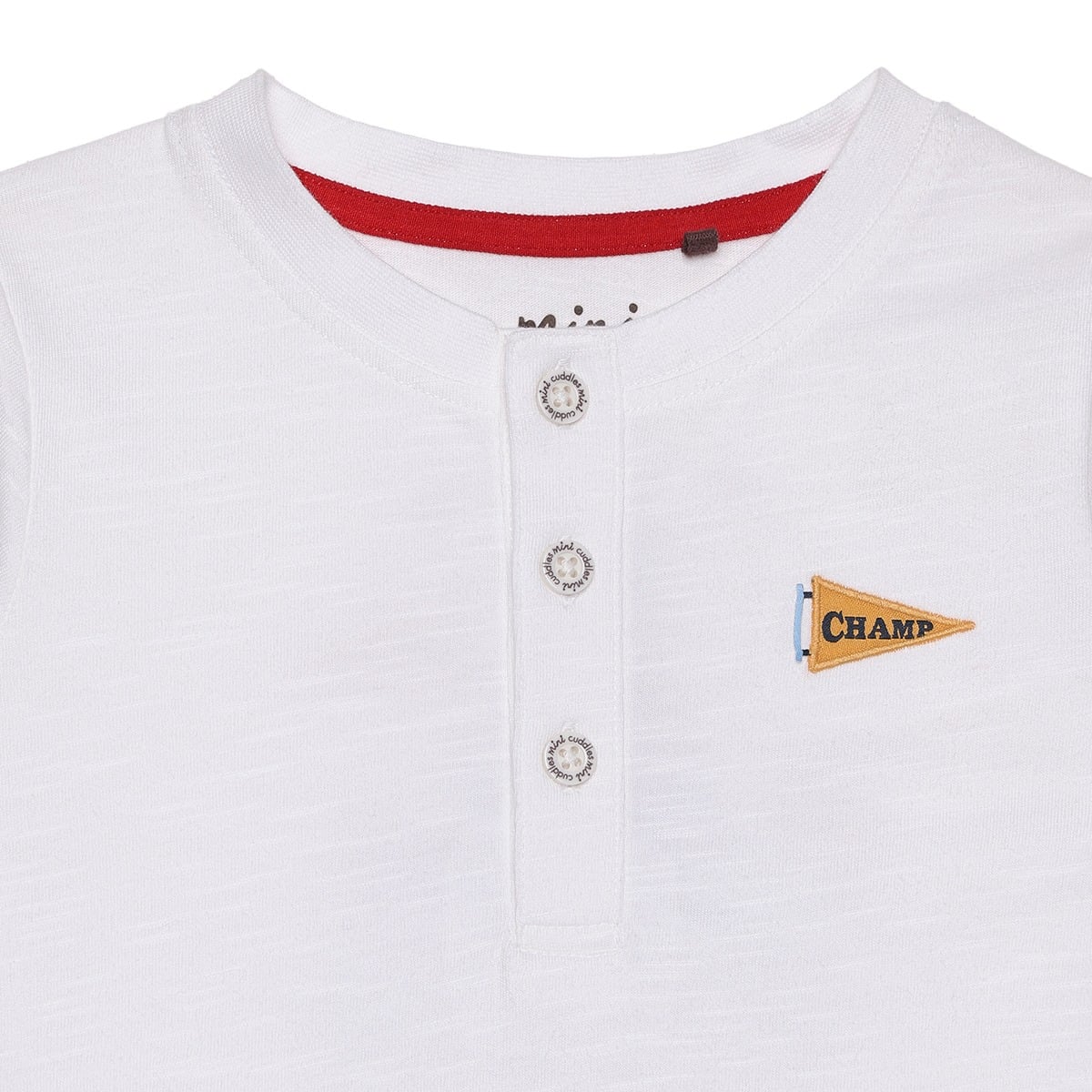 Baby Boys White Cotton Sports Bear Printed Henley T-Shirt  Regular Fit Full Sleeve Casual Wear