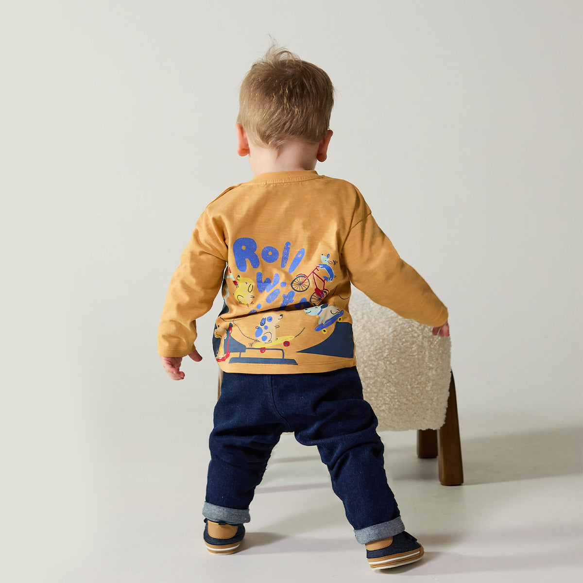 Baby Boys Mustard Yellow Cotton Dog Graphic T-Shirt Regular Fit Casual Wear
