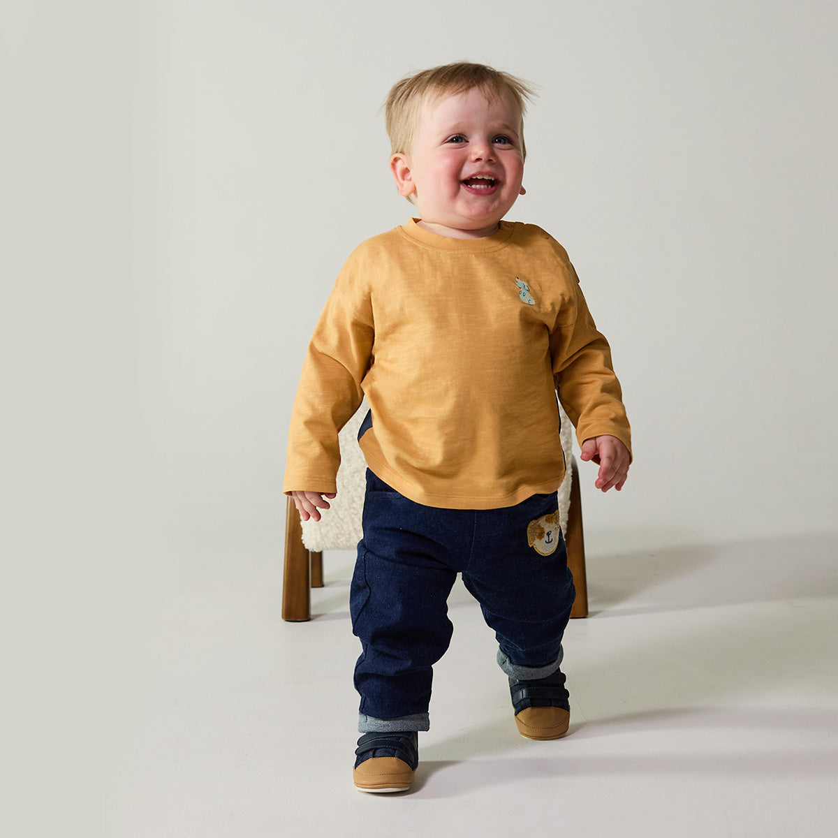 Baby Boys Mustard Yellow Cotton Dog Graphic T-Shirt Regular Fit Casual Wear