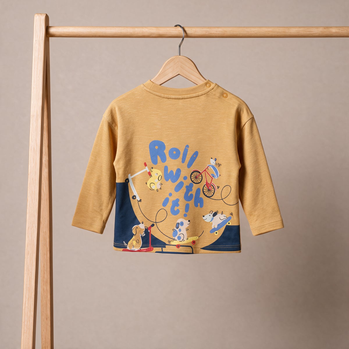 Baby Boys Mustard Yellow Cotton Dog Graphic T-Shirt Regular Fit Casual Wear