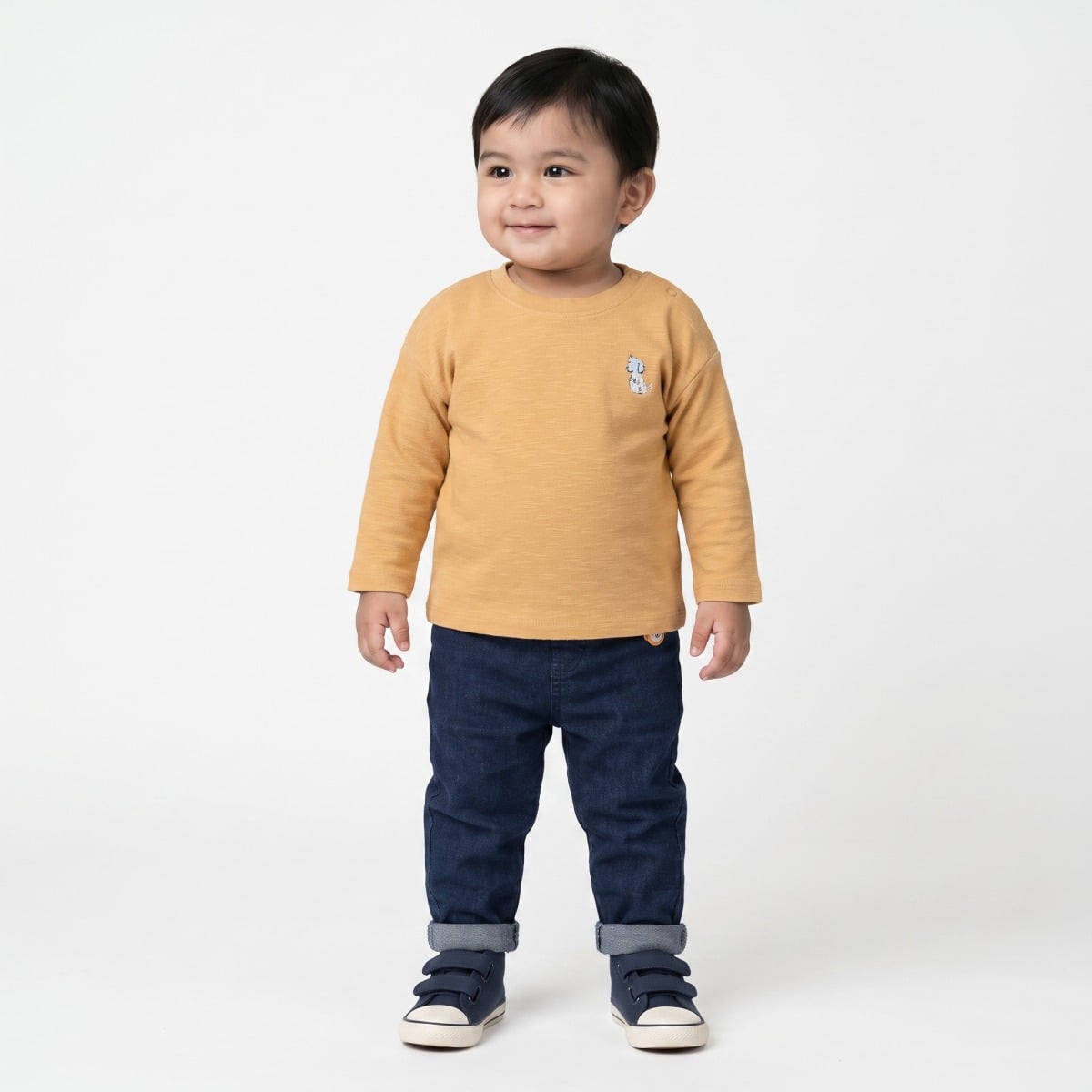 Baby Boys Mustard Yellow Cotton Dog Graphic T-Shirt Regular Fit Casual Wear