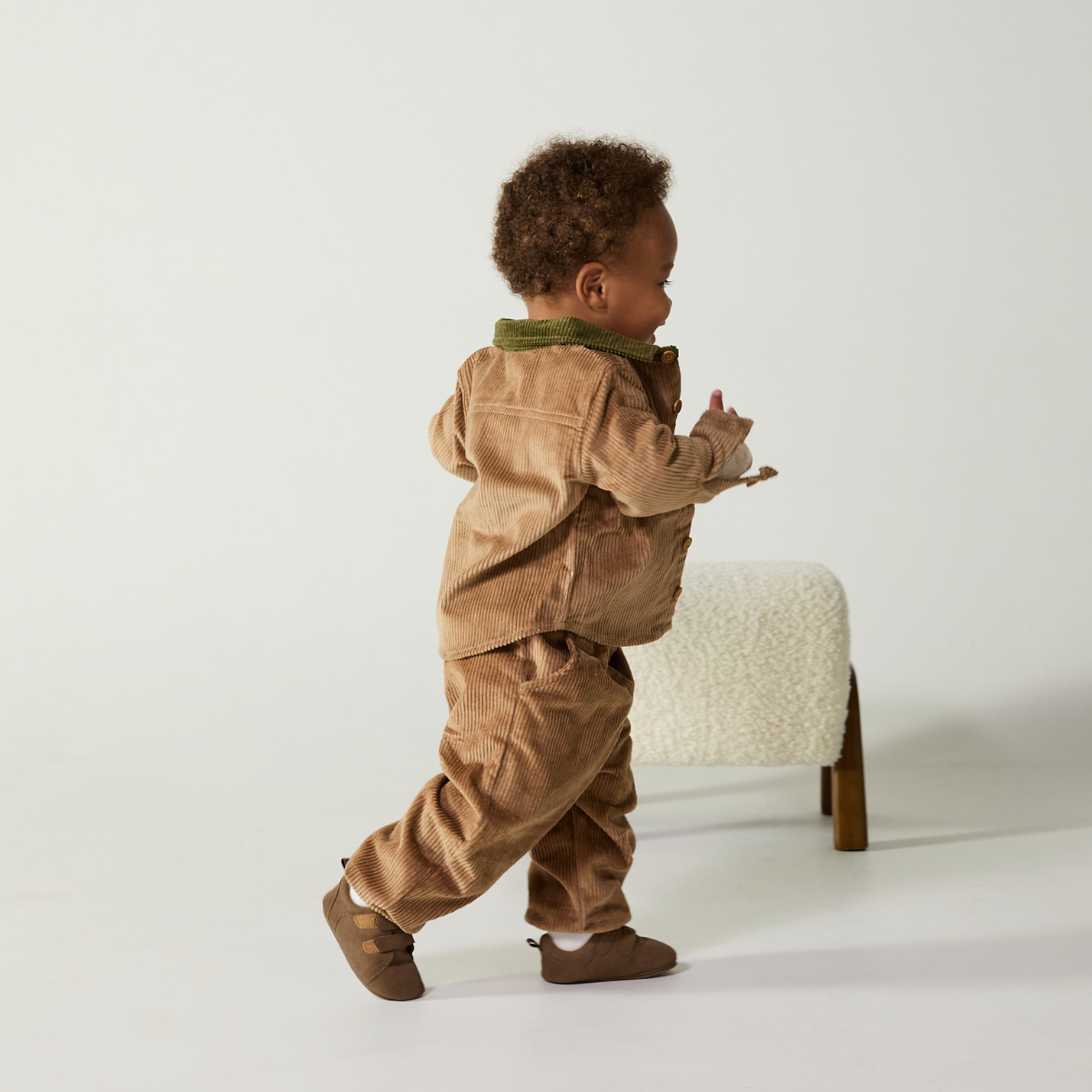 Baby Boys Brown Cotton Corduroy Shirt Contrast Collar Regular Fit
