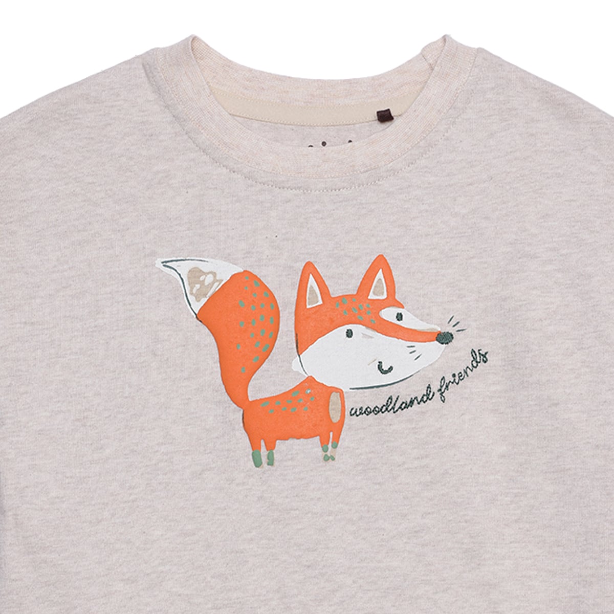 Baby Boys Beige Cotton Fox Printed T-Shirt  Regular Fit Full Sleeve Casual Wear