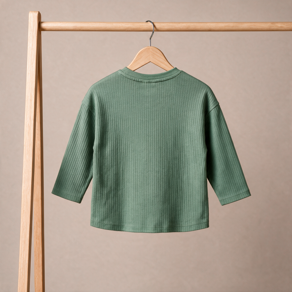 Baby Boys Sage Green Cotton Textured Woodland Animal Applique T-Shirt Regular Fit Full Sleeve Casual Wear
