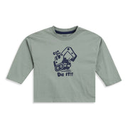 Baby Boys Sage Green Cotton T-Shirt with Excavator Graphic Print Casual Wear