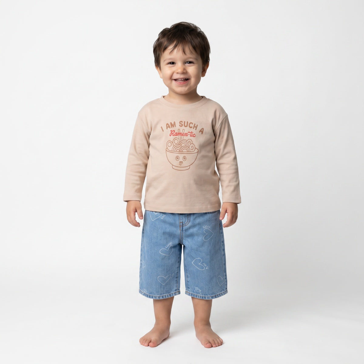 Baby Boys Beige Cotton Graphic T-Shirt Regular Fit Casual Wear