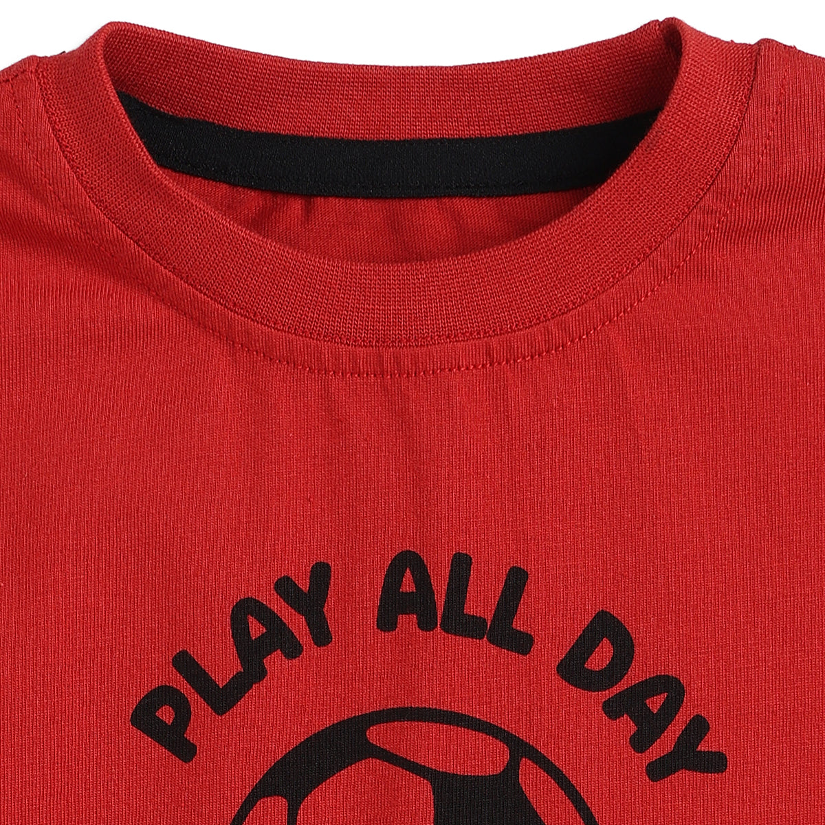 Baby Boys Red Cotton T-Shirt with Play All Day Football Graphic Print Casual Wear