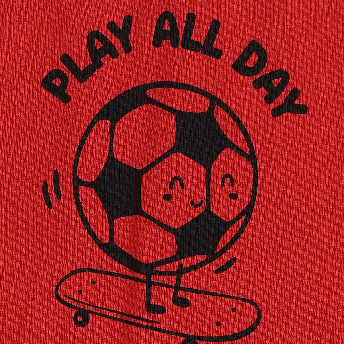 Baby Boys Red Cotton T-Shirt with Play All Day Football Graphic Print Casual Wear