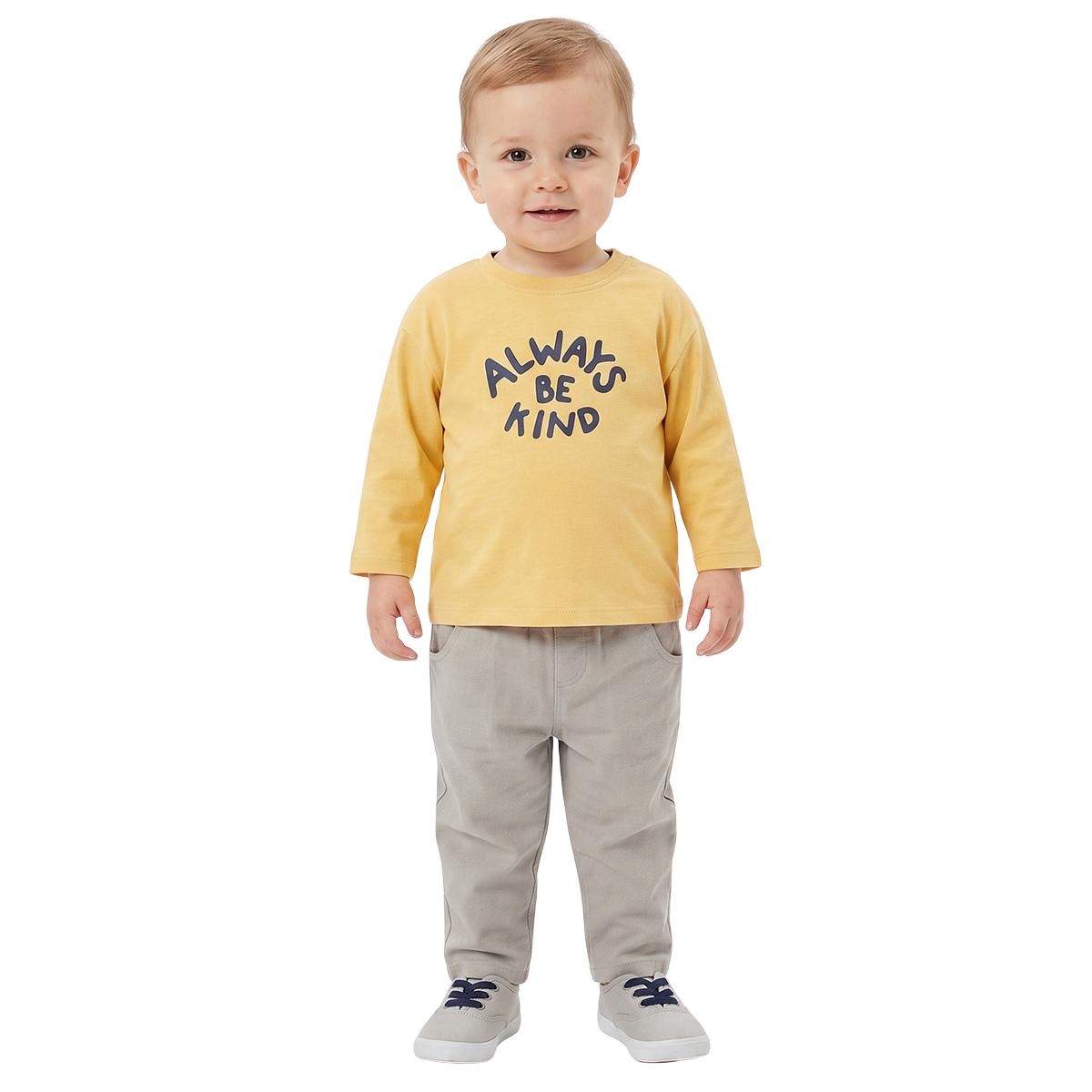 Baby Boys Yellow Cotton T Shirt with Always Be Kind Graphic Print