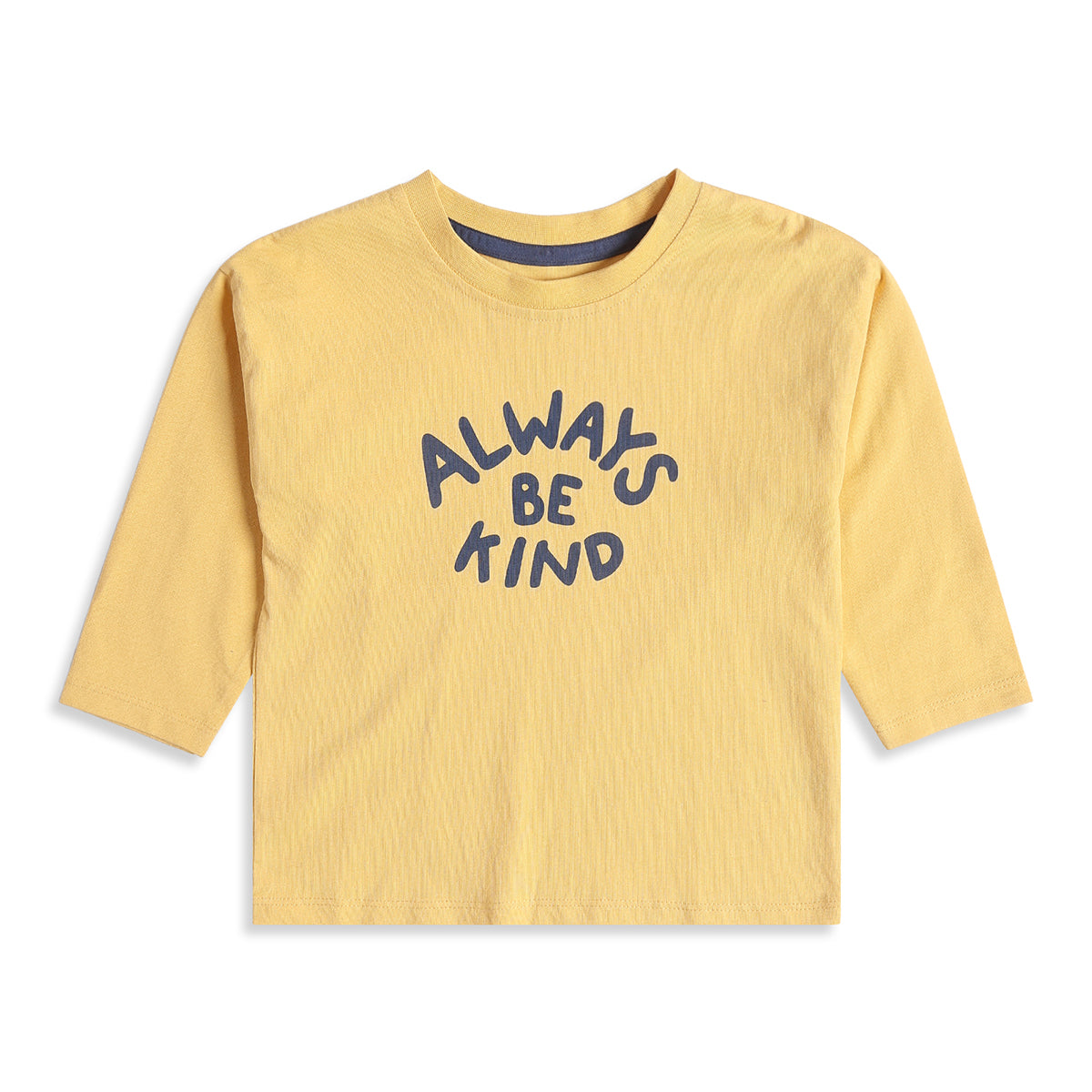 Baby Boys Yellow Cotton T-Shirt with Always Be Kind Graphic Print Casual Wear