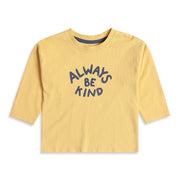 Baby Boys Yellow Cotton T-Shirt with Always Be Kind Graphic Print Casual Wear