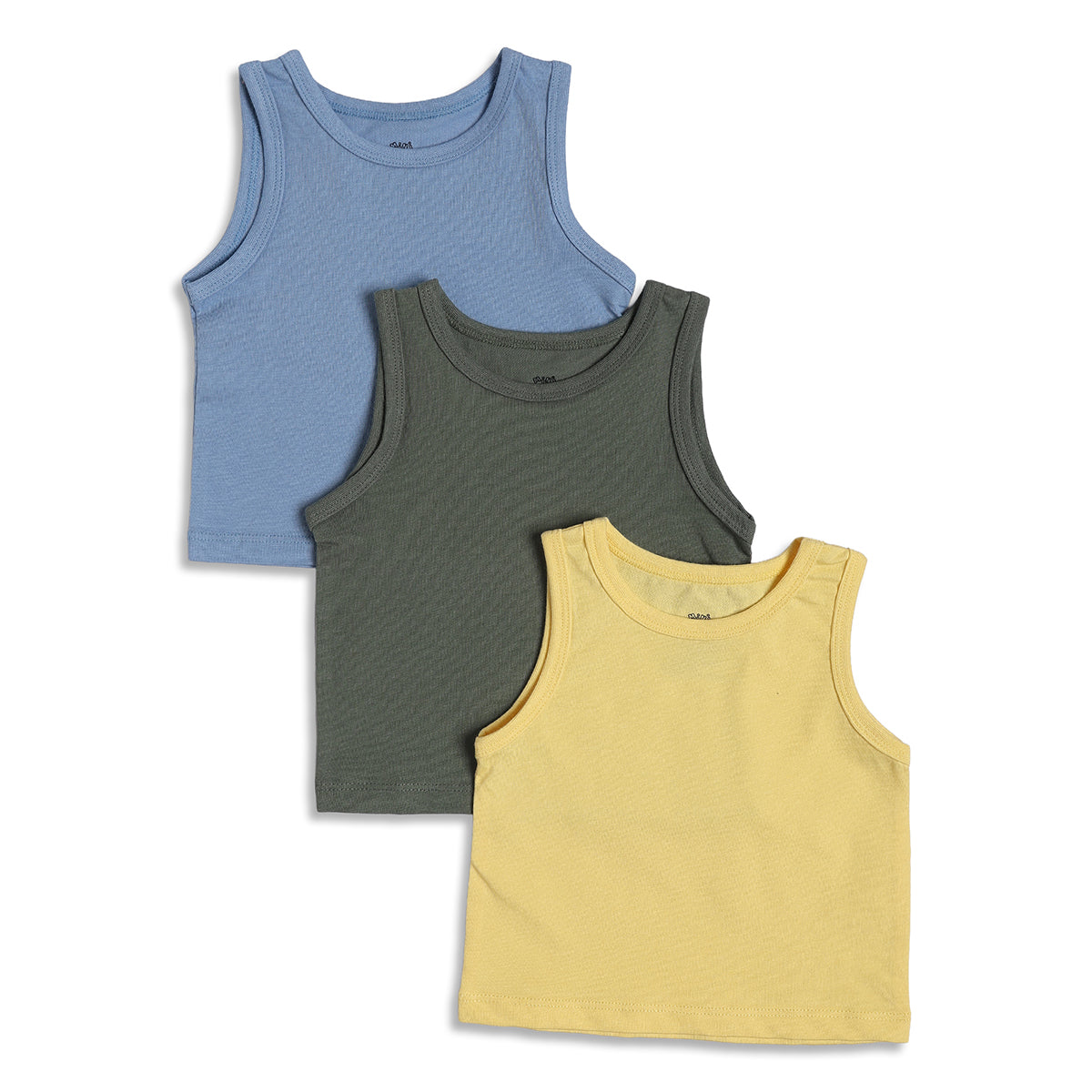 Baby Boys Solid Sleeveless Vest Pack of 3, Blue, Green and Yellow