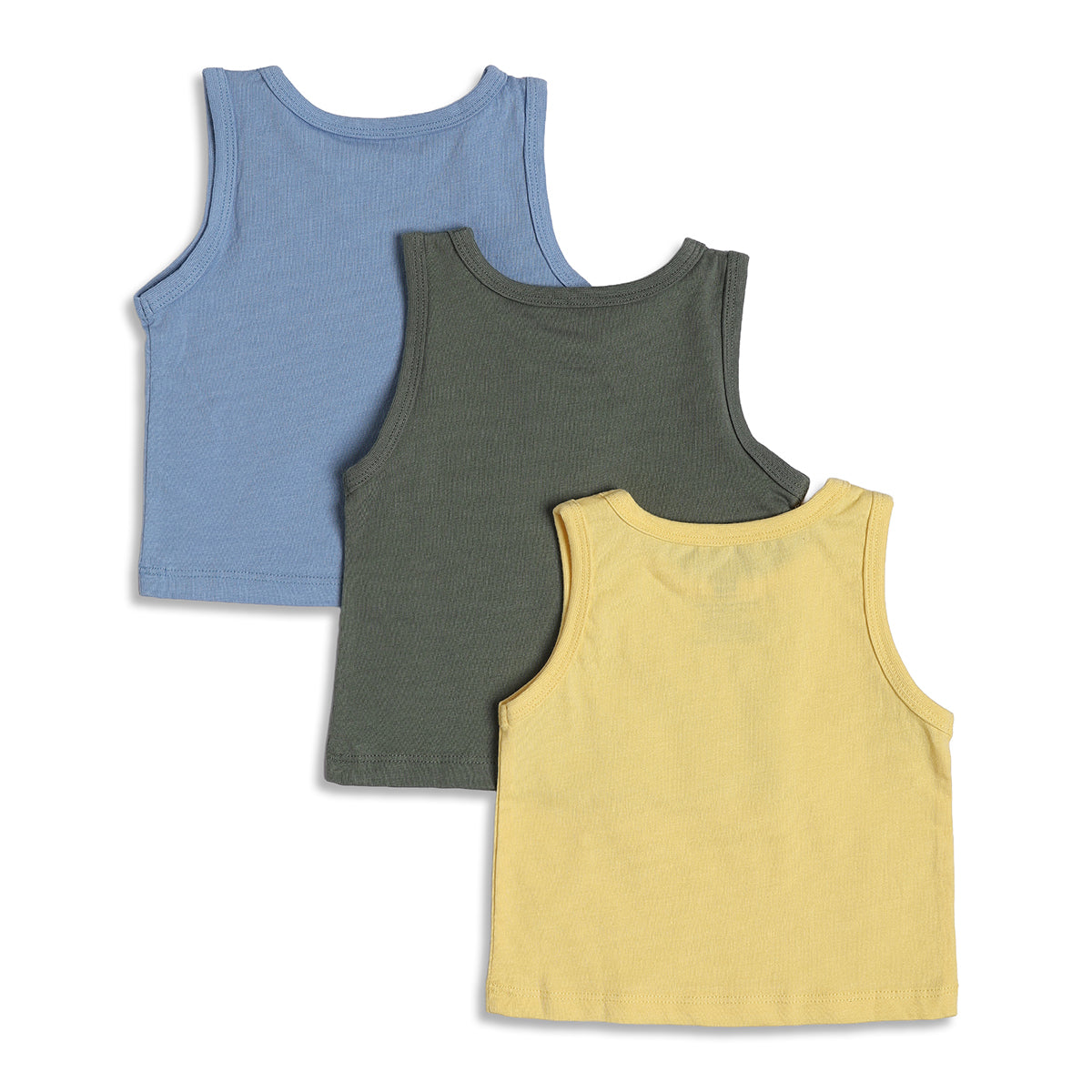Baby Boys Solid Sleeveless Vest Pack of 3, Blue, Green and Yellow