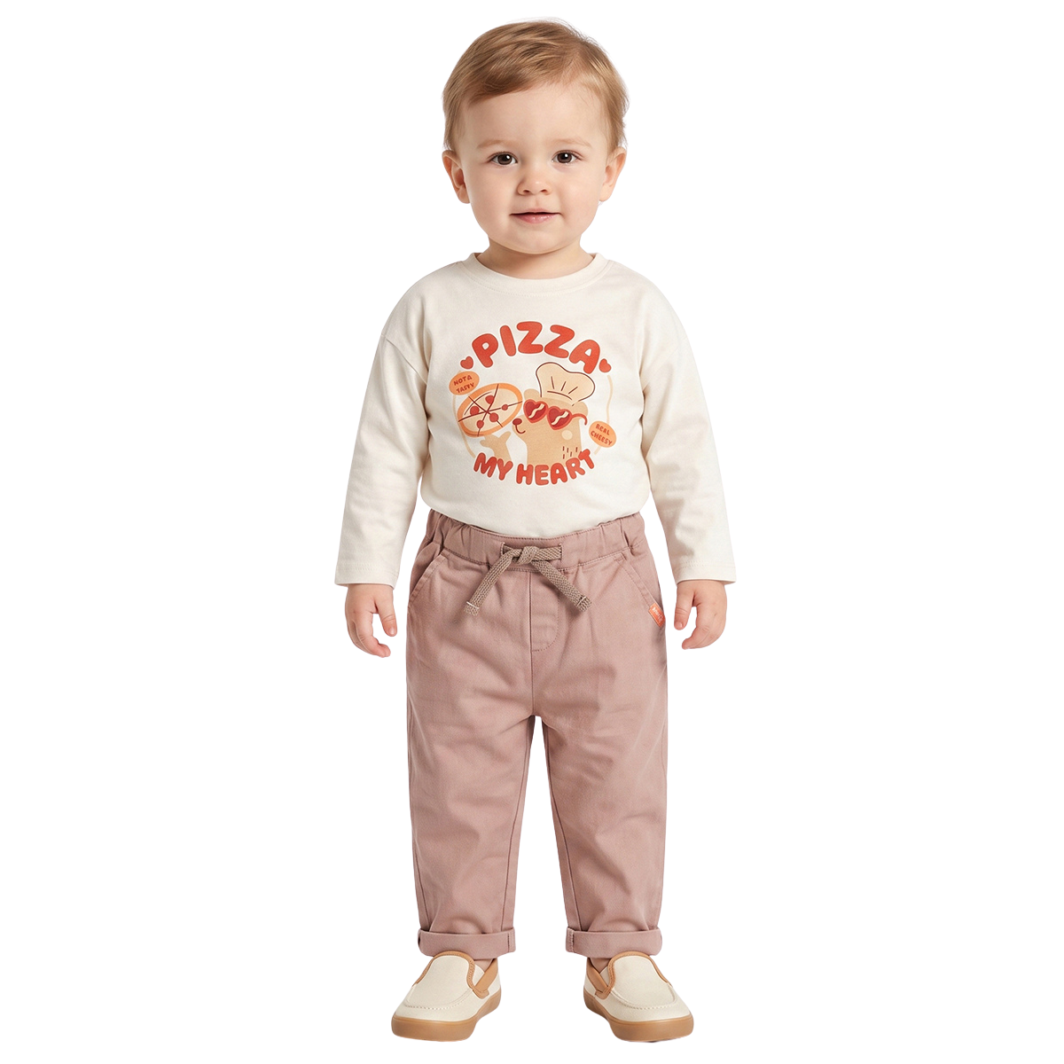 Baby Boys Beige Cotton Twill Solid Pant Regular Fit Casual Wear