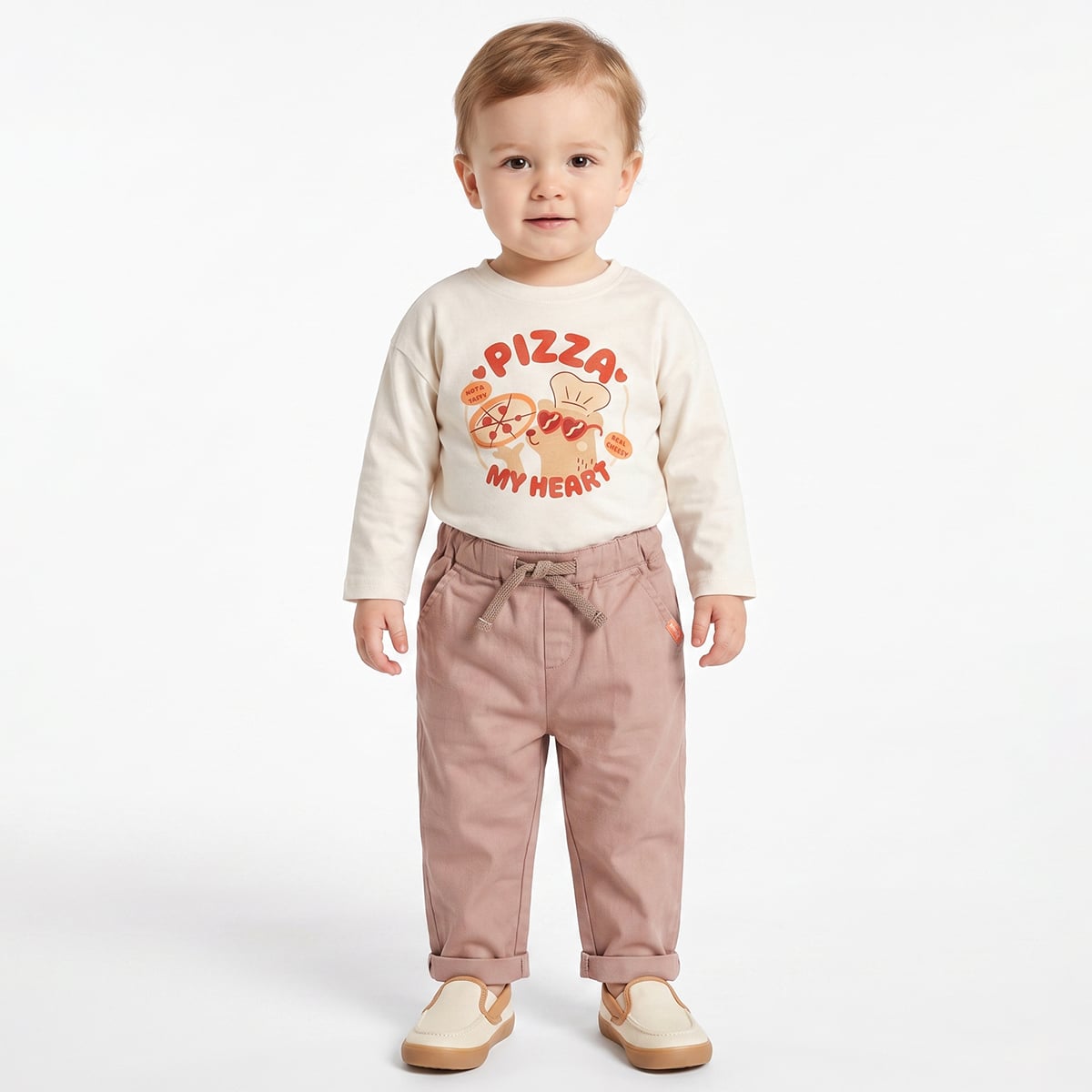 Baby Boys Beige Cotton Twill Solid Pant Regular Fit Casual Wear
