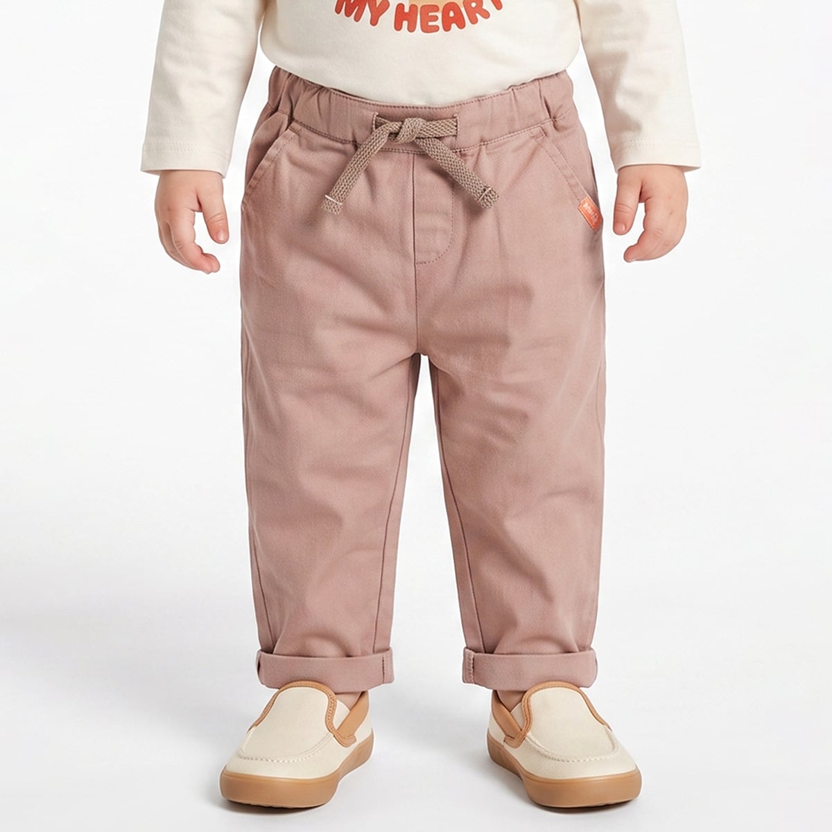 Baby Boys Beige Cotton Twill Solid Pant Regular Fit Casual Wear