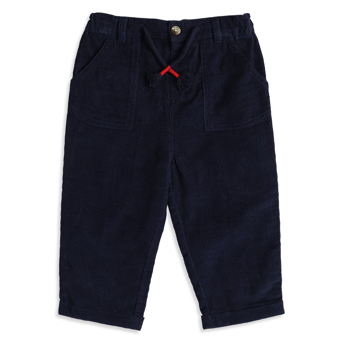 Baby Boys Navy Blue Corduroy Pant with Drawstring Casual Wear