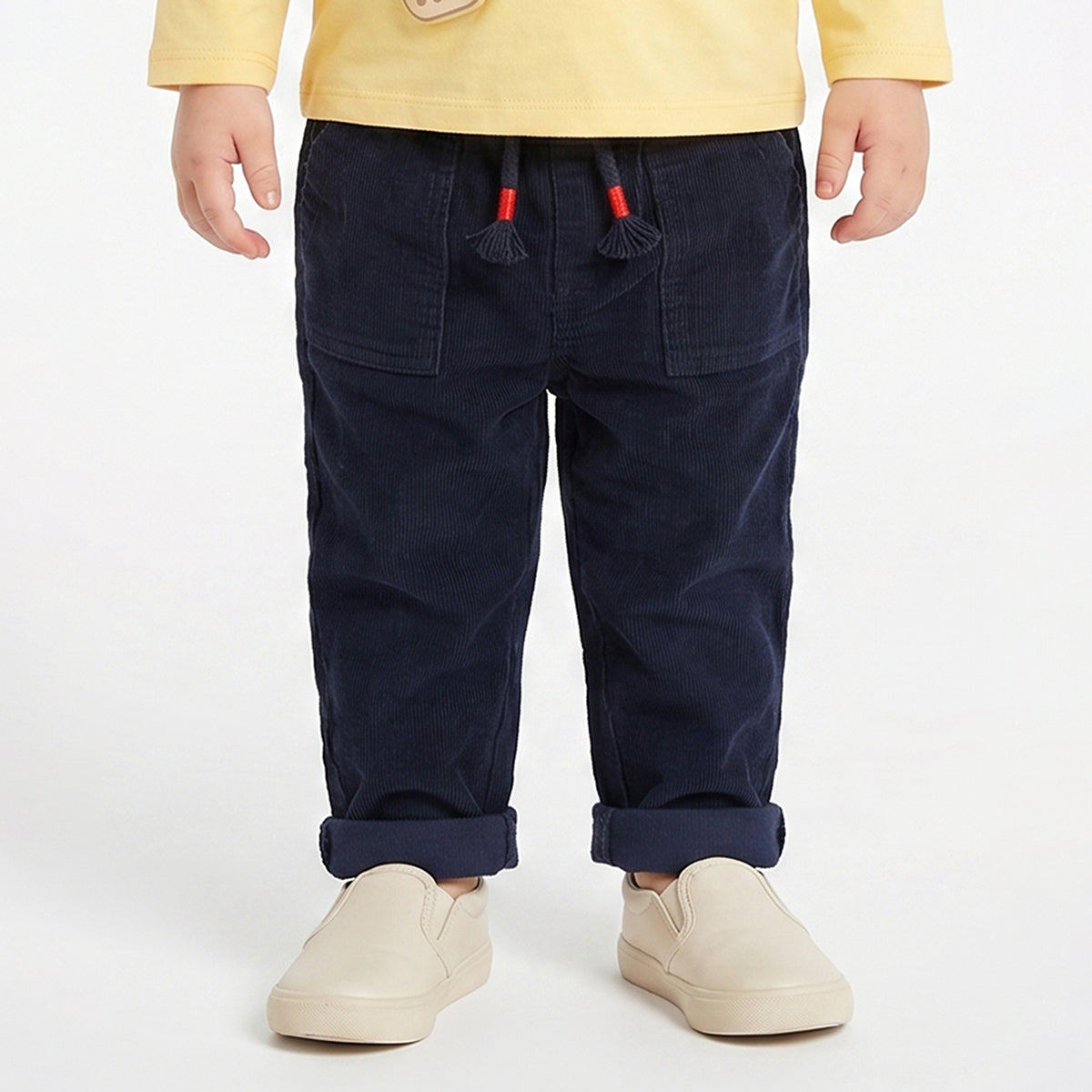 Baby Boys Navy Blue Corduroy Pant with Drawstring Casual Wear
