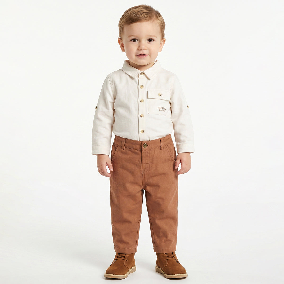 Baby Boys Brown Woven Blend Pant Casual Wear