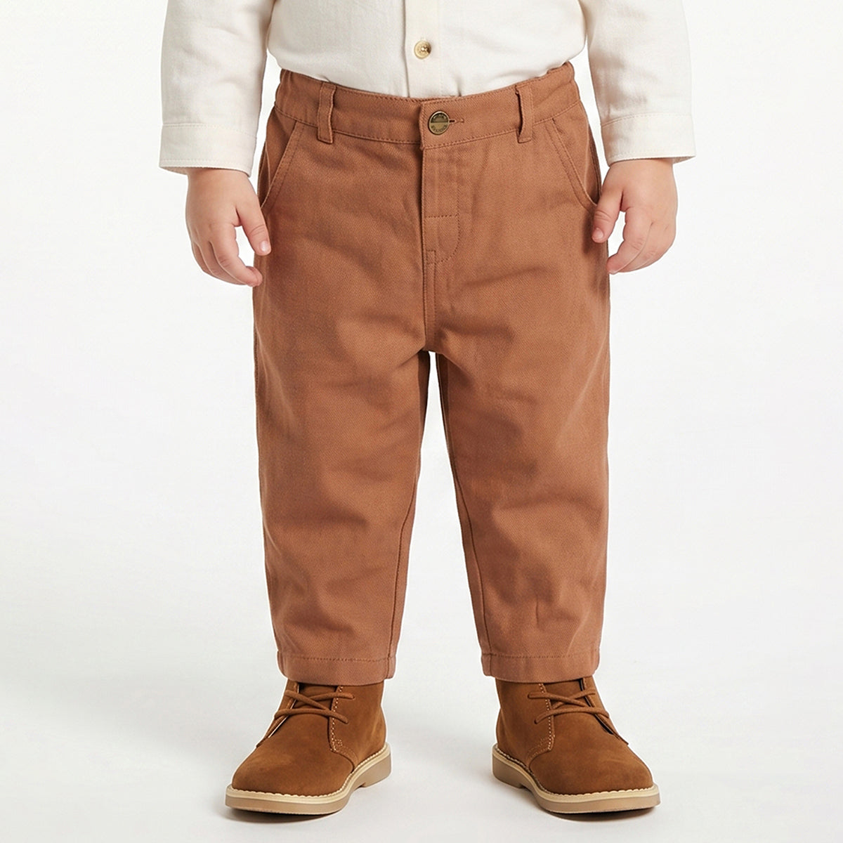 Baby Boys Brown Woven Blend Pant Casual Wear