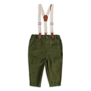 Baby Boy Olive Green Corduroy Suspender Woven Pant