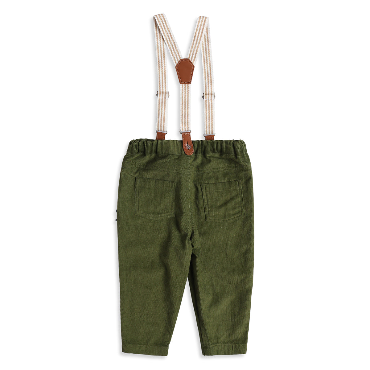 Baby Boy Olive Green Corduroy Suspender Woven Pant