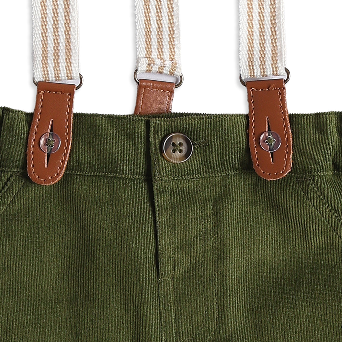 Baby Boy Olive Green Corduroy Suspender Woven Pant