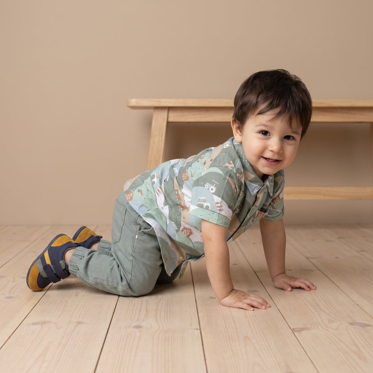Baby Boys Sage Green Cotton Blend Solid Woven Pant  Regular Fit Casual Wear