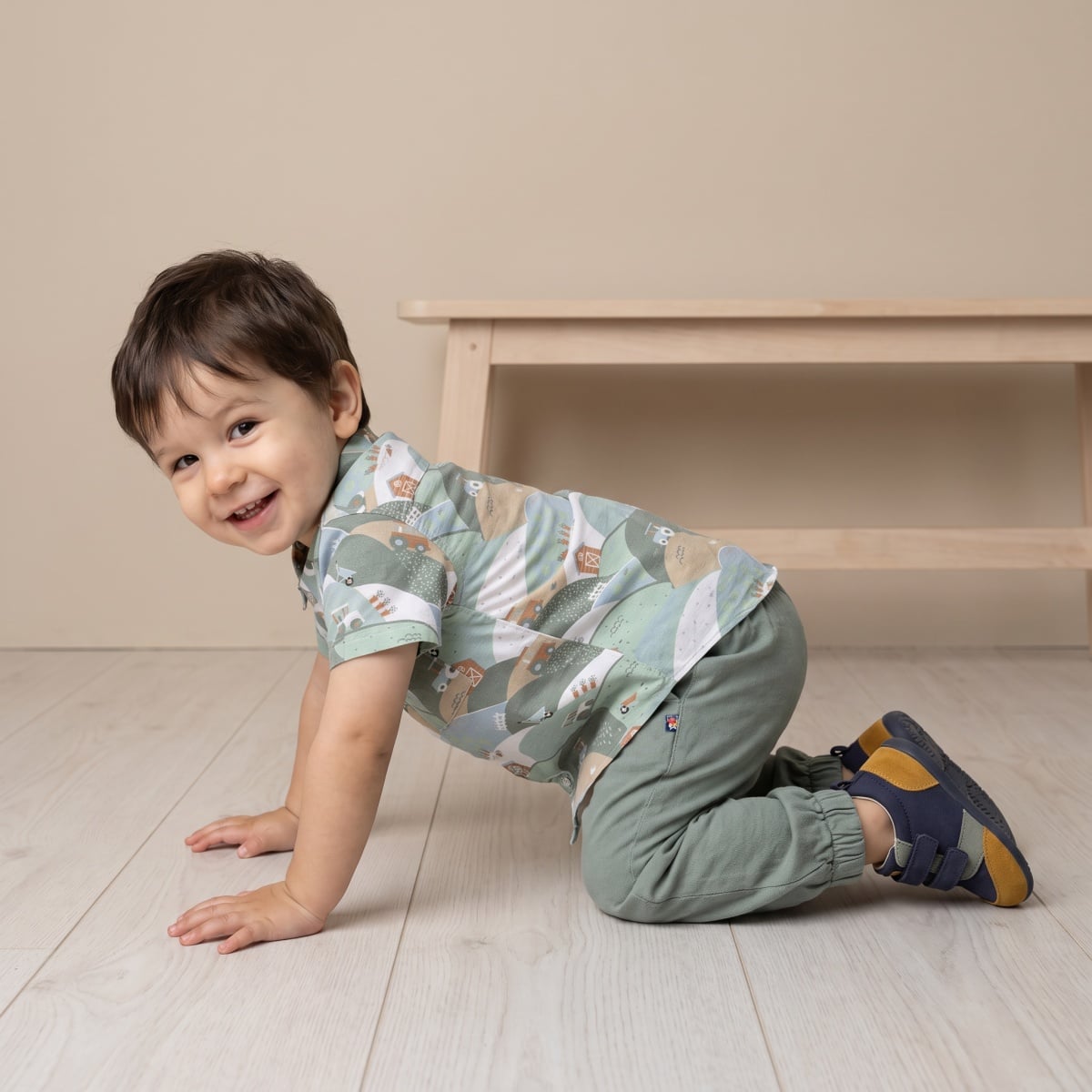 Baby Boys Sage Green Cotton Blend Solid Woven Pant  Regular Fit Casual Wear