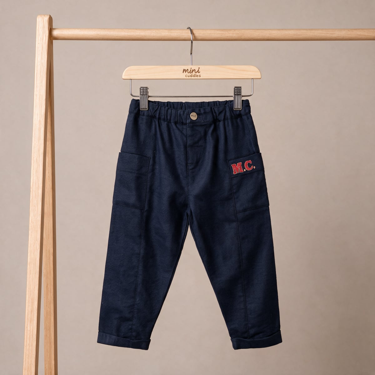 Baby Boys Navy Blue Cotton Blend MC Embroidered Pant Regular Fit Casual Wear