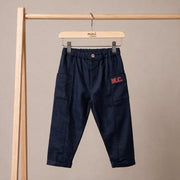 Baby Boys Navy Blue Cotton Blend MC Embroidered Pant Regular Fit Casual Wear