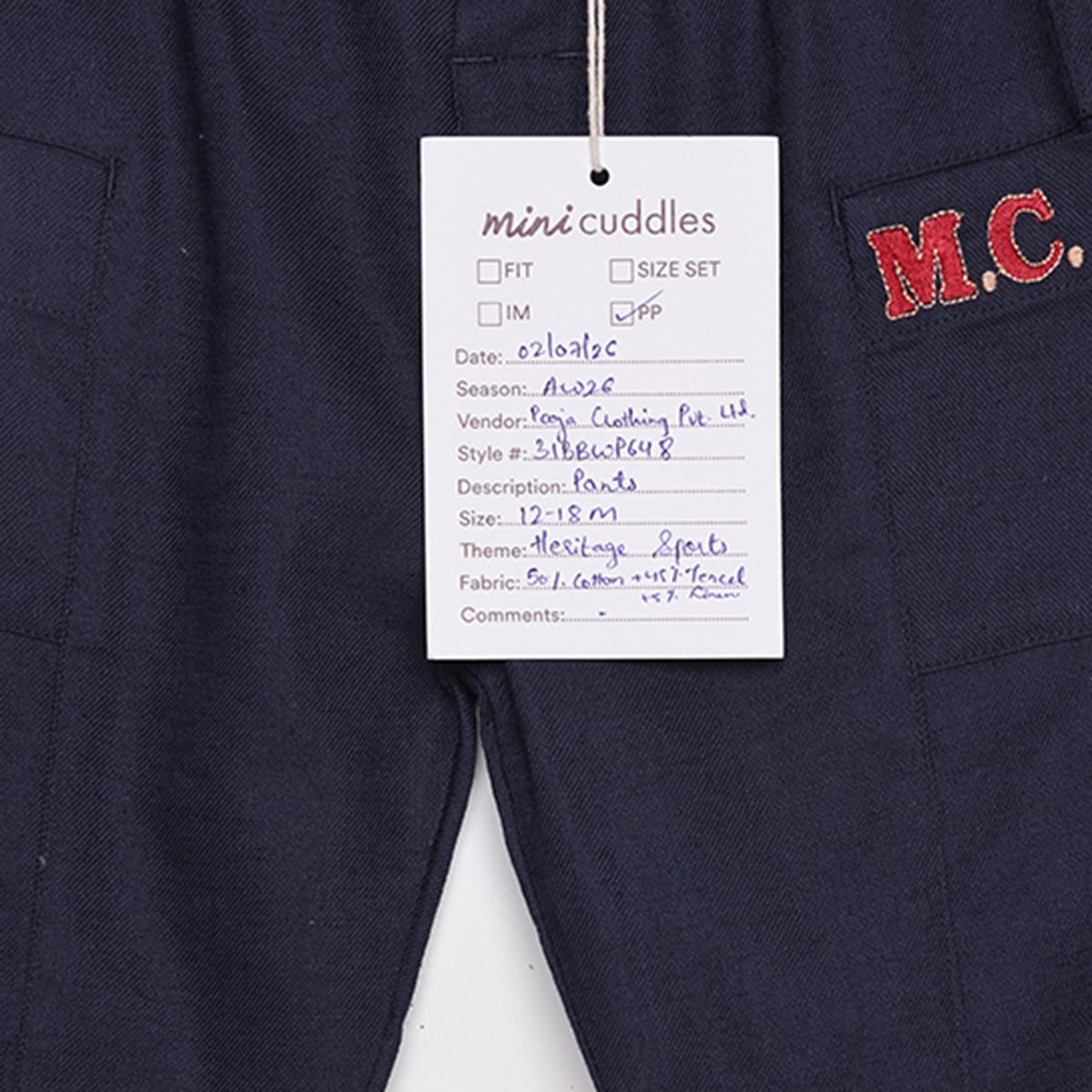 Baby Boys Navy Blue Cotton Blend MC Embroidered Pant Regular Fit Casual Wear