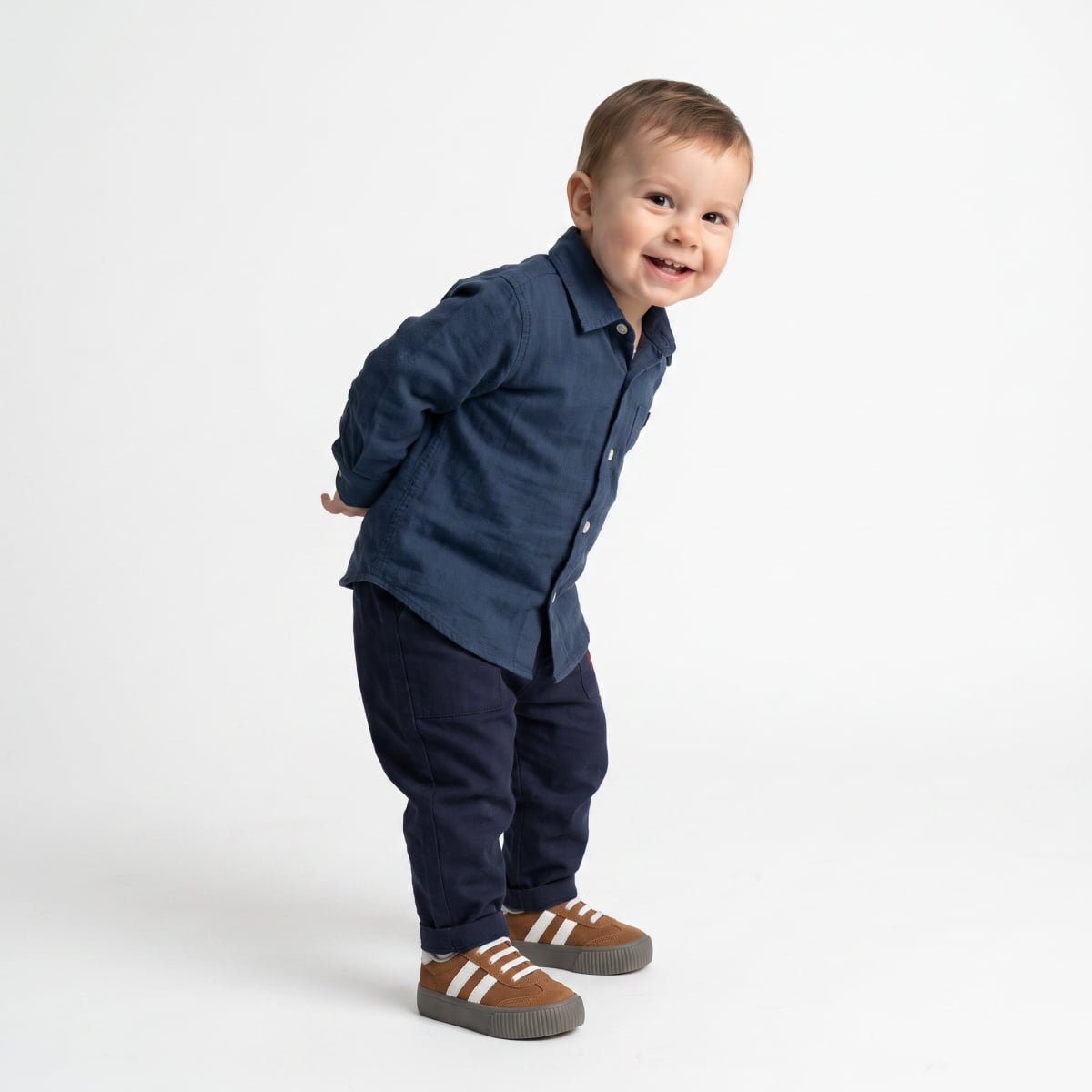 Baby Boys Navy Blue Cotton Blend MC Embroidered Pant Regular Fit Casual Wear