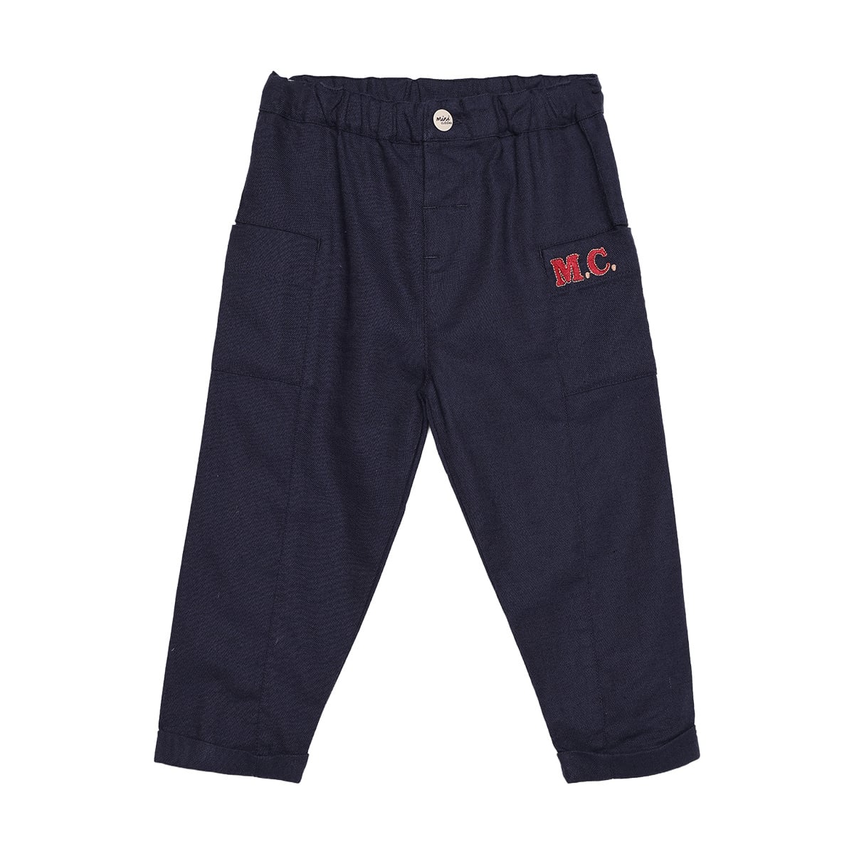 Baby Boys Navy Blue Cotton Blend MC Embroidered Pant Regular Fit Casual Wear