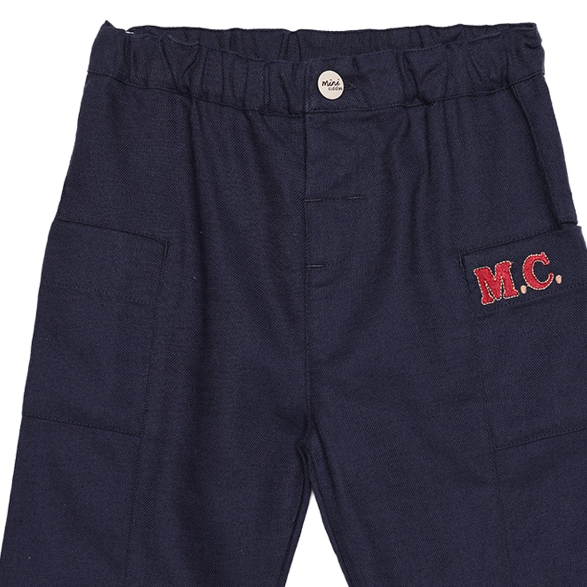 Baby Boys Navy Blue Cotton Blend MC Embroidered Pant Regular Fit Casual Wear