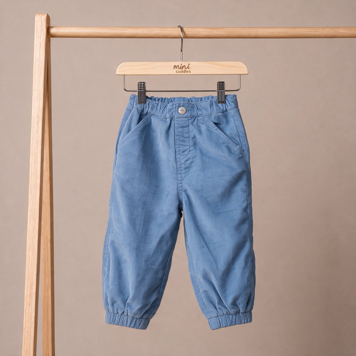 Baby Boys Blue Cotton Corduroy Mini Champ Embroidered Pant Regular Fit Casual
