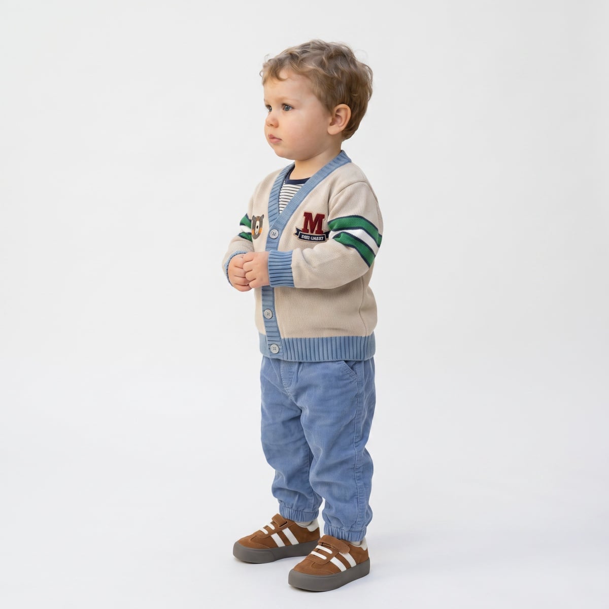 Baby Boys Blue Cotton Corduroy Mini Champ Embroidered Pant Regular Fit Casual
