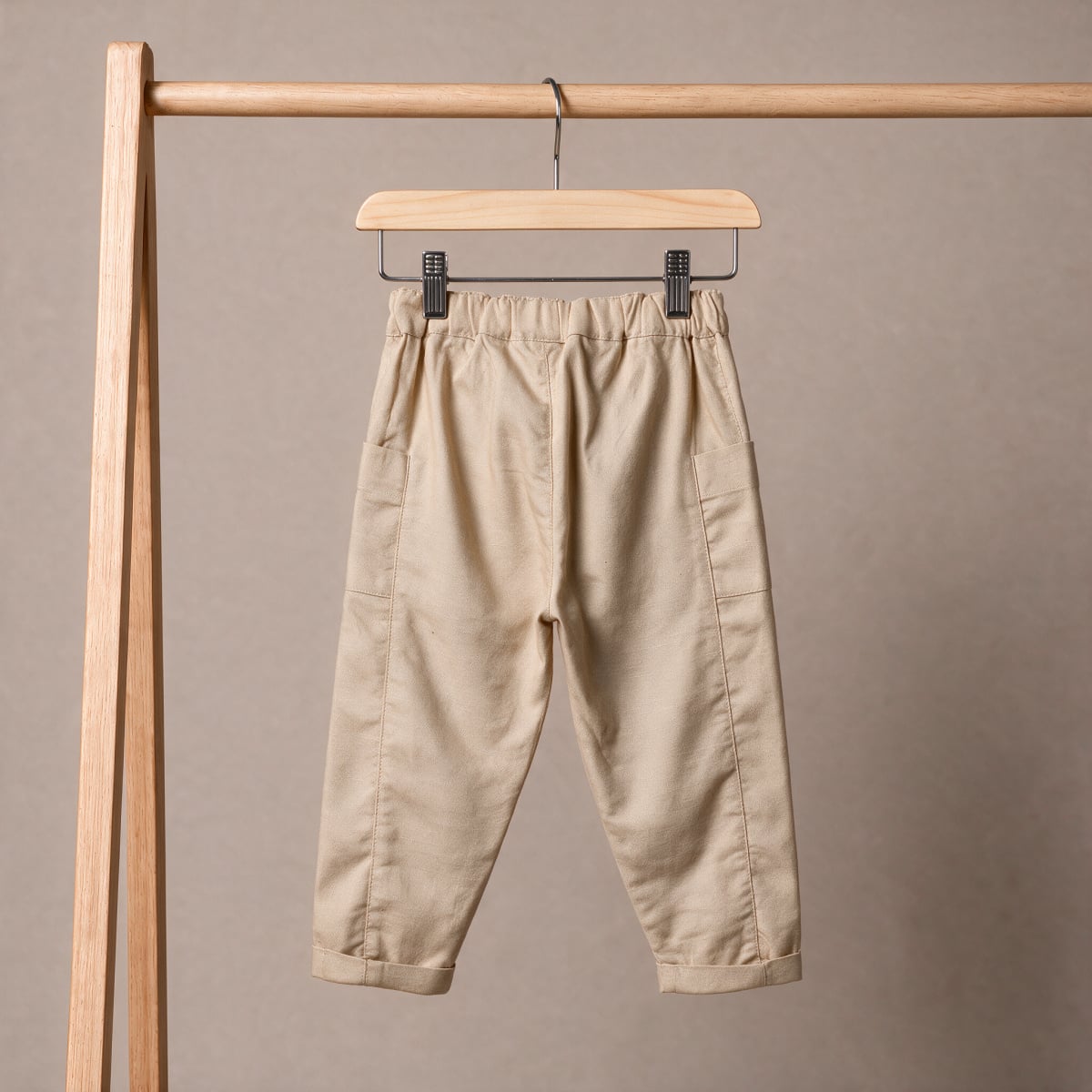 Baby Boys Beige Cotton Blend Animal Embroidered Woven Pant Regular Fit Casual Wear