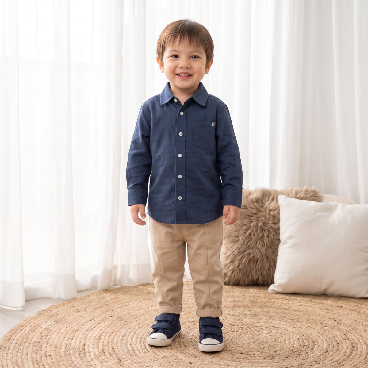Baby Boys Beige Cotton Blend Animal Embroidered Woven Pant Regular Fit Casual Wear