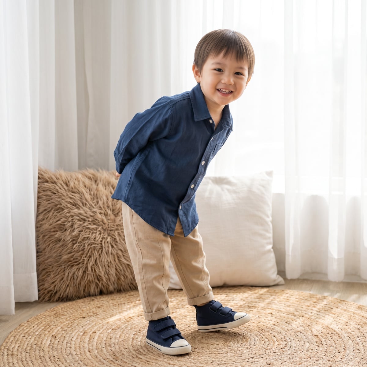 Baby Boys Beige Cotton Blend Animal Embroidered Woven Pant Regular Fit Casual Wear