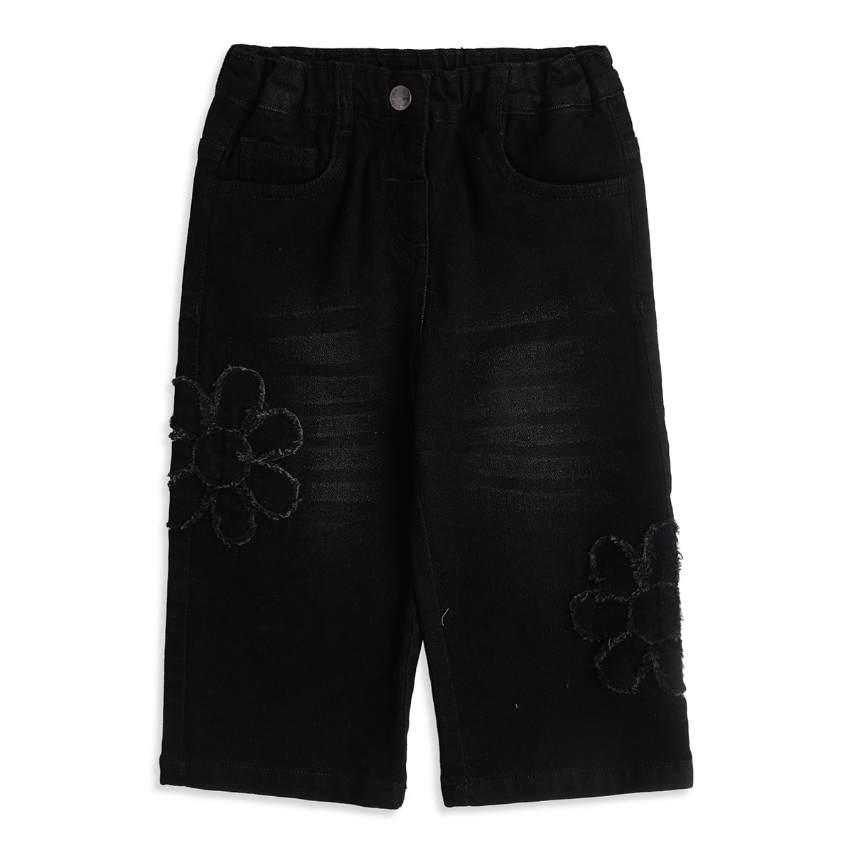 Baby Girls Black Cotton Denim Pant Regular Fit Casual Wear