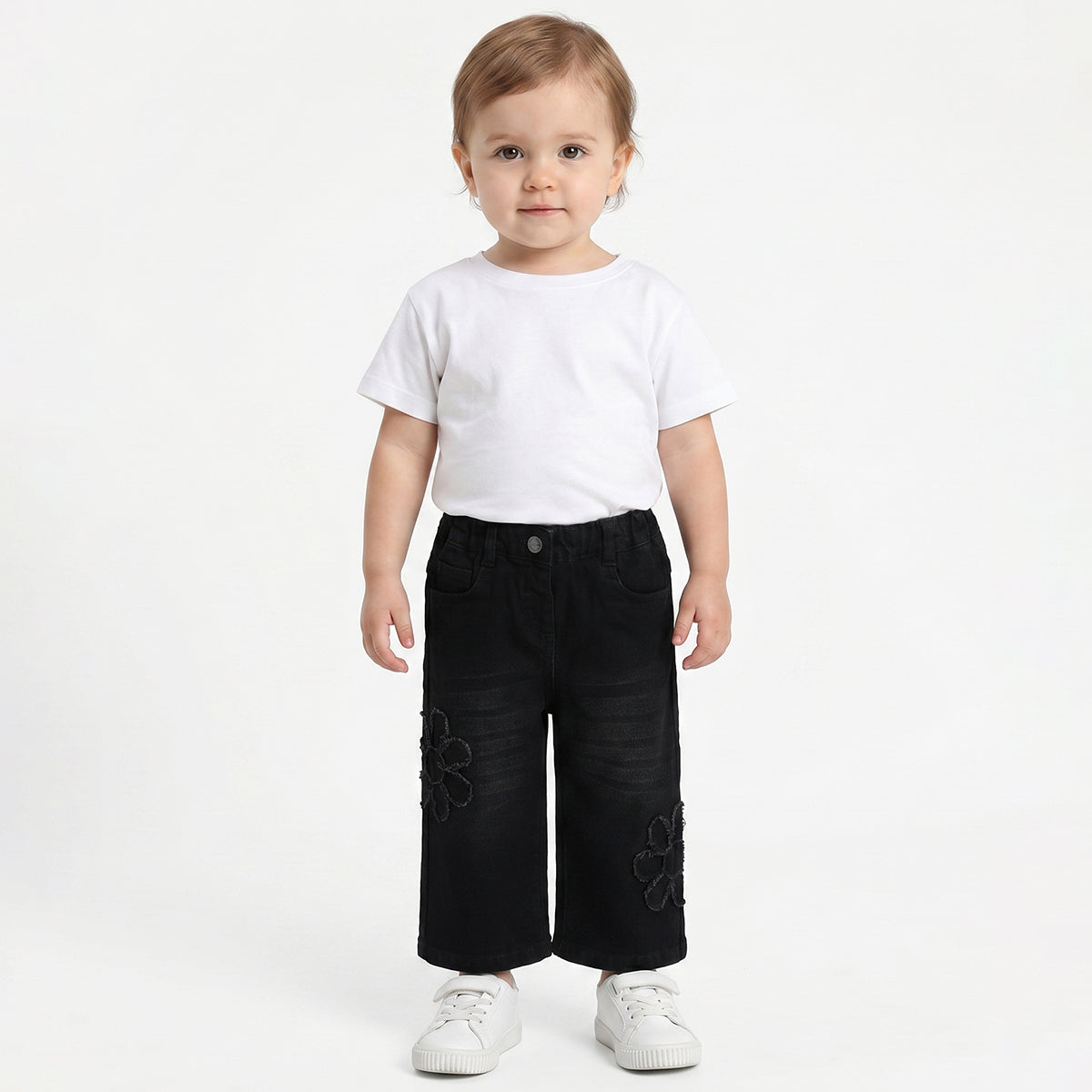 Baby Girls Black Cotton Denim Pant Regular Fit Casual Wear
