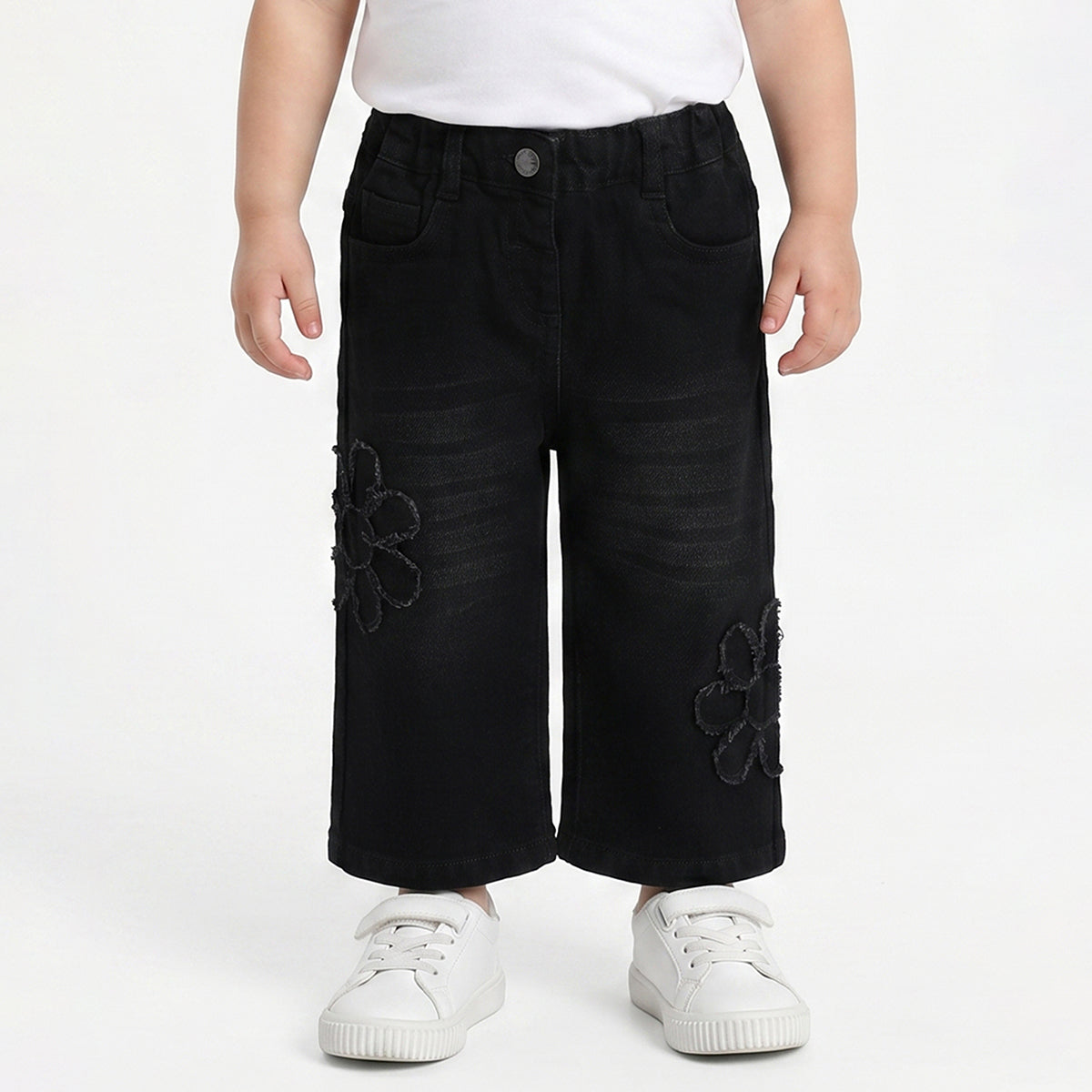 Baby Girls Black Cotton Denim Pant Regular Fit Casual Wear