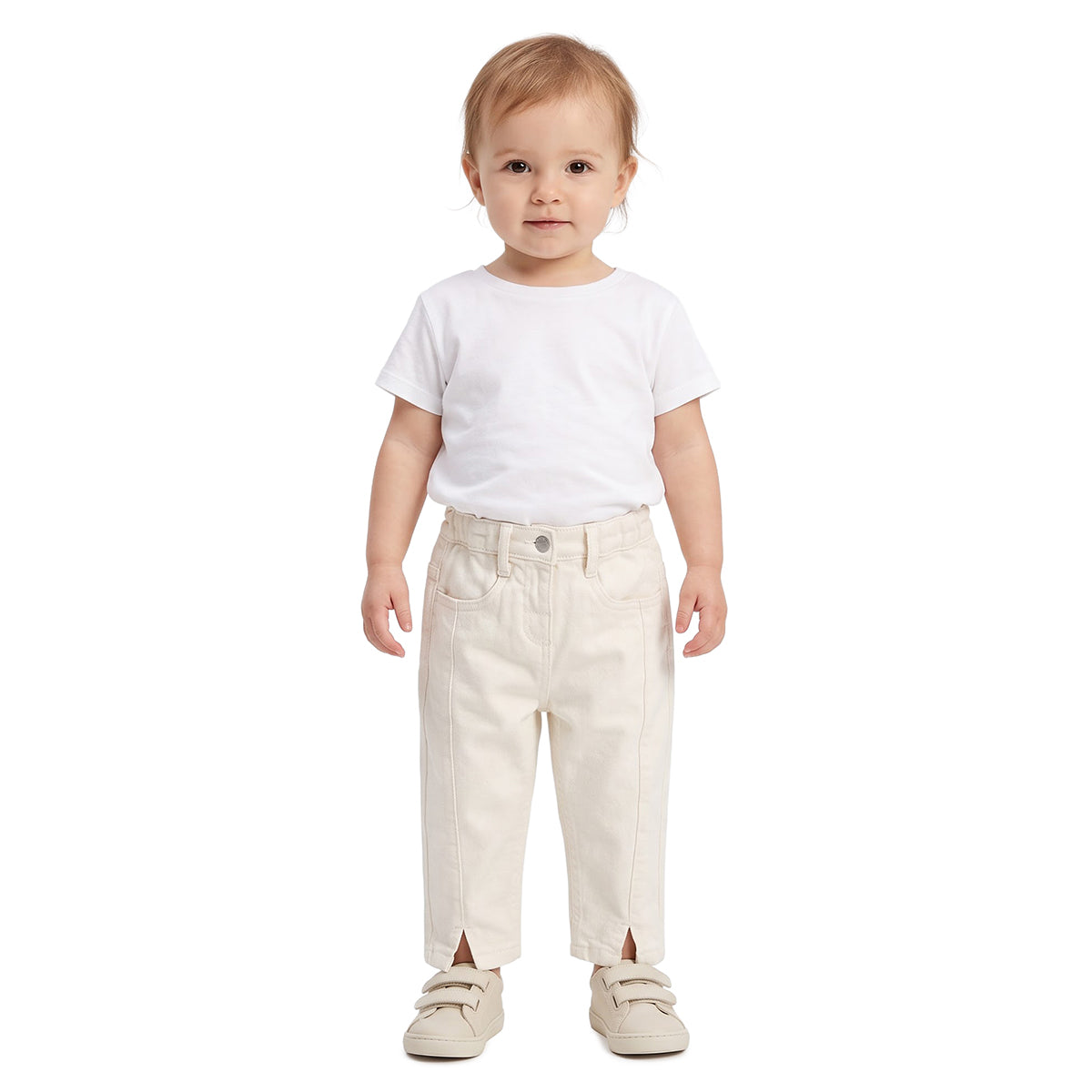 Baby Girls Off-White Denim Pants Regular Fit Casual Wear