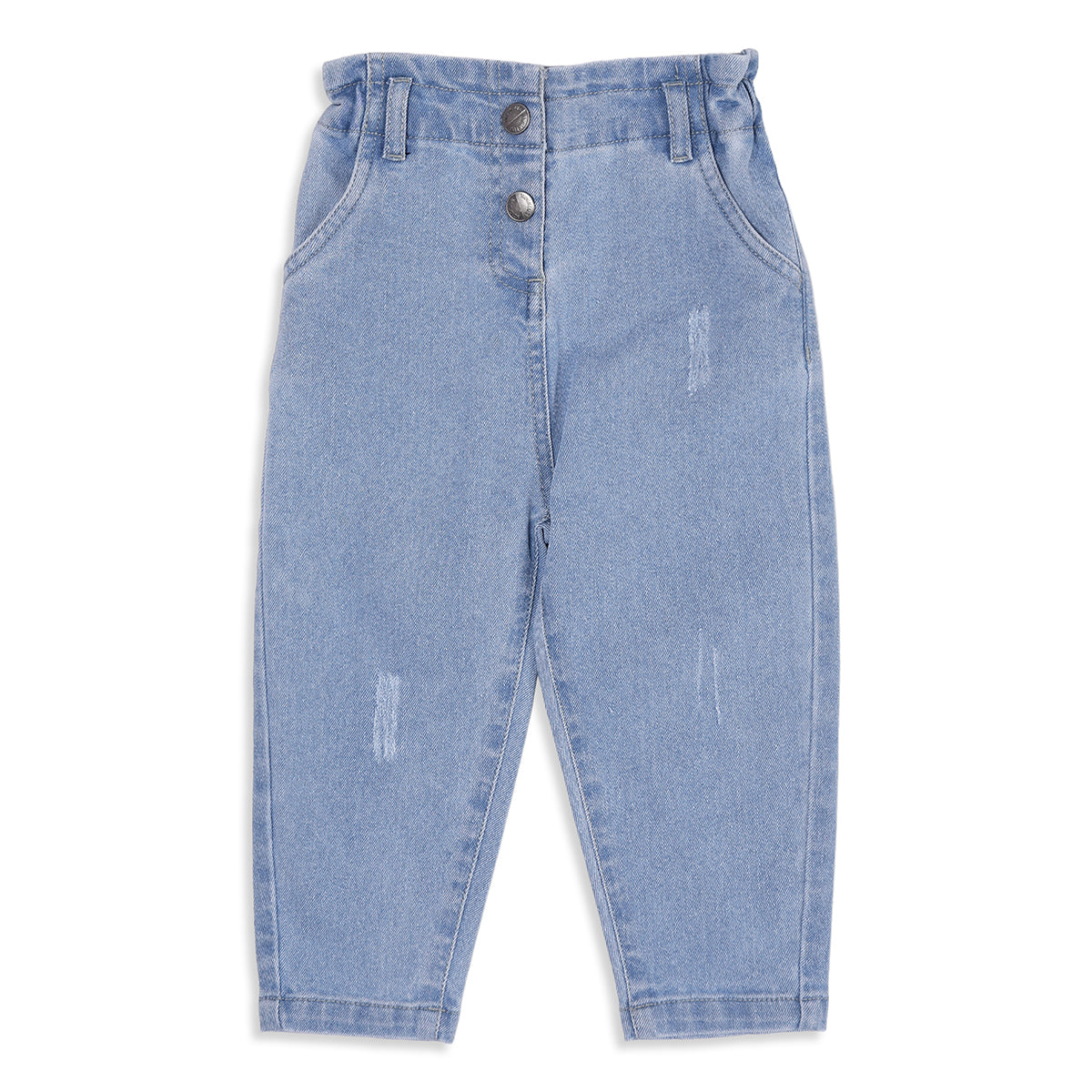 Baby Girls Light Blue Cotton Blend Denim Pant Regular Fit Casual Wear