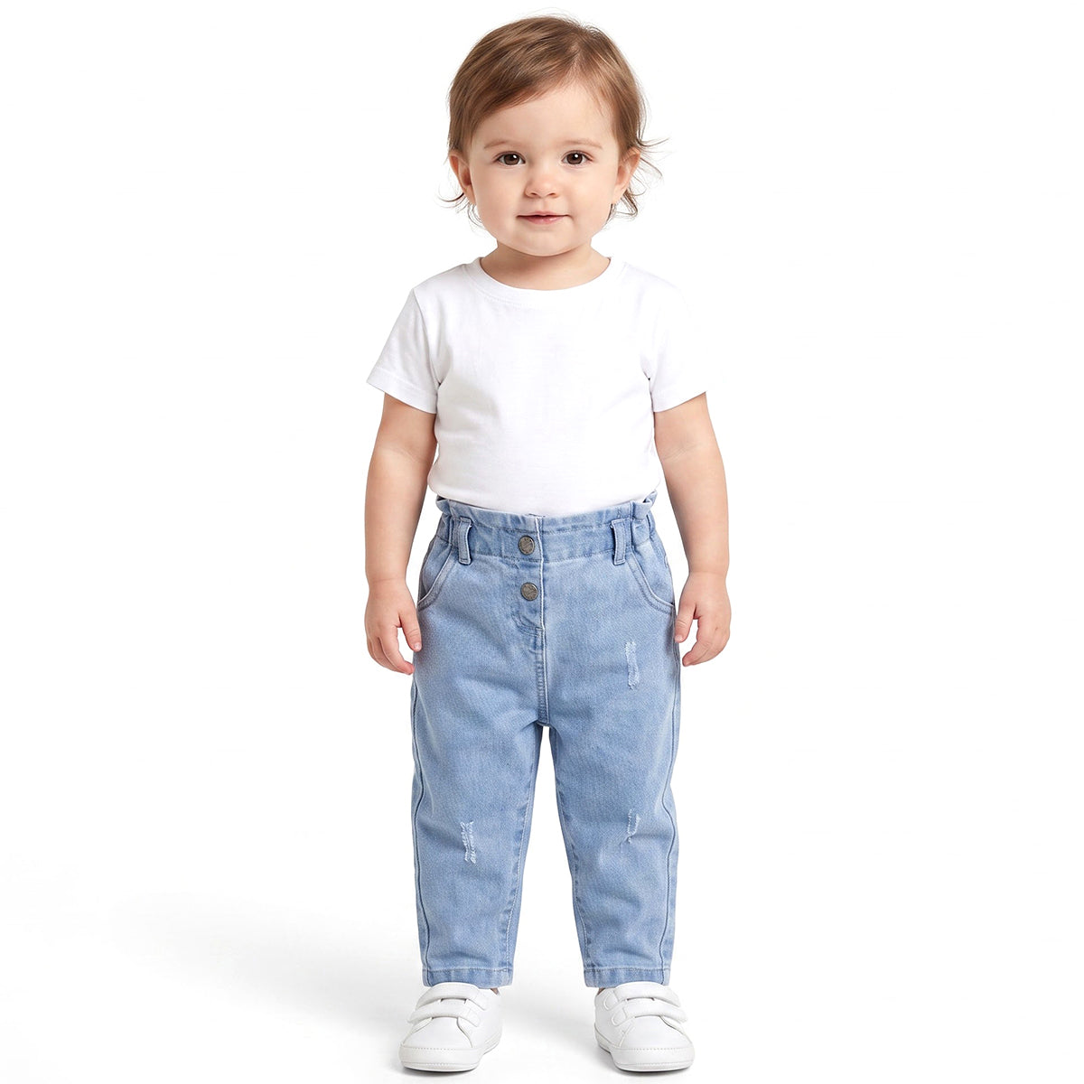 Baby Girls Light Blue Cotton Blend Denim Pant Regular Fit Casual Wear
