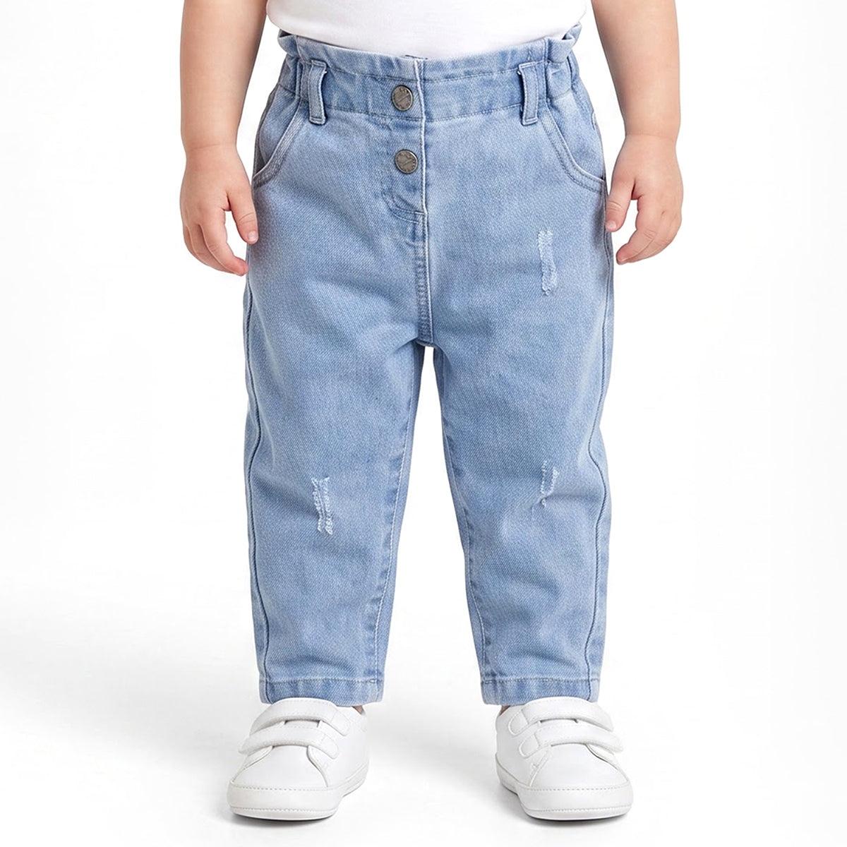 Baby Girls Light Blue Cotton Blend Denim Pant Regular Fit Casual Wear