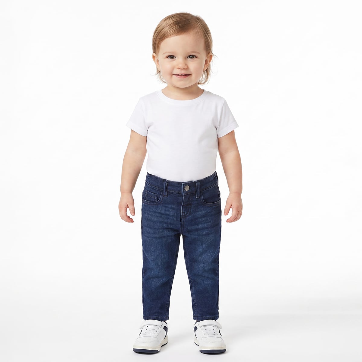 Baby Girls Dark Blue Washed Denim Pants Regular Fit Casual Wear