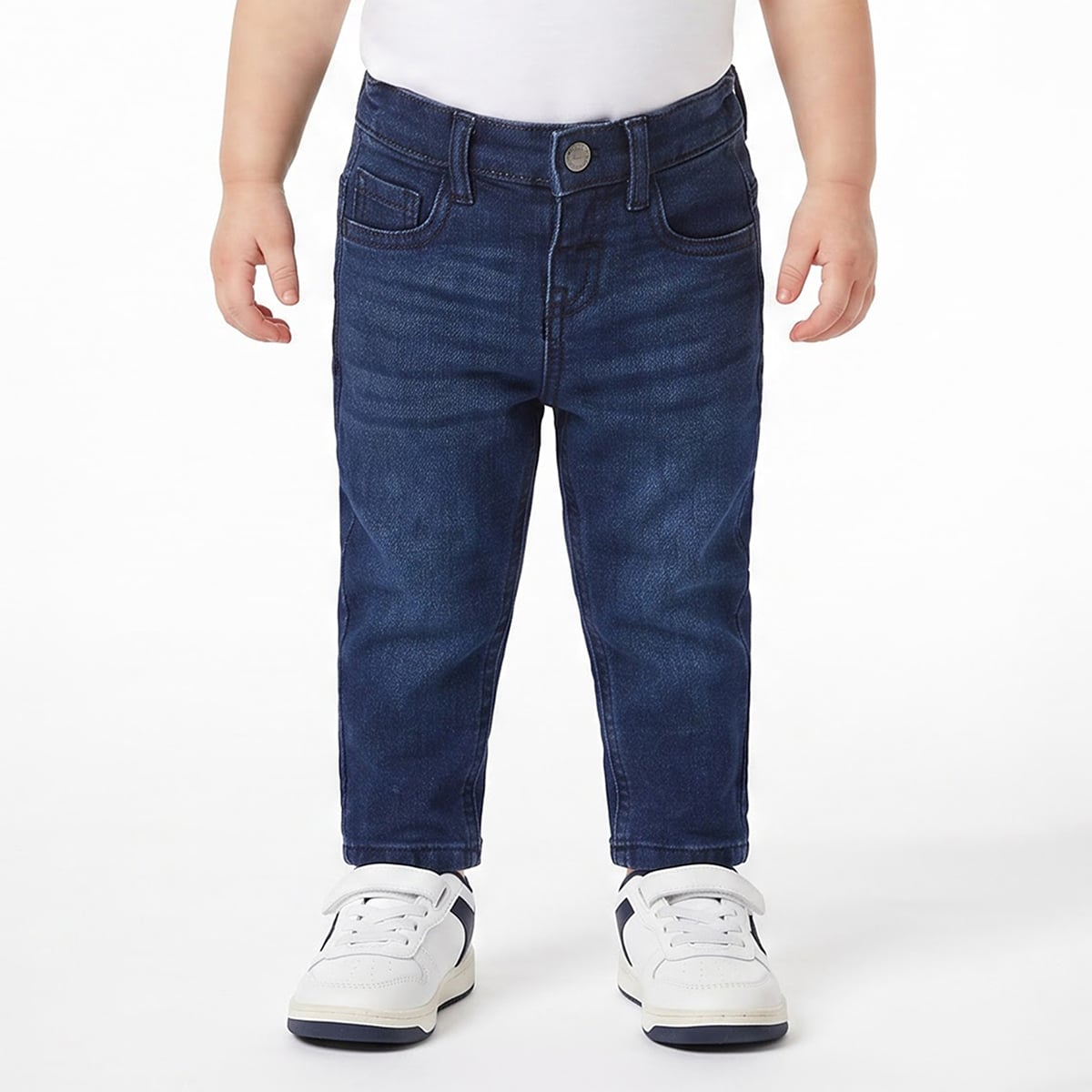 Baby Girls Dark Blue Washed Denim Pants Regular Fit Casual Wear